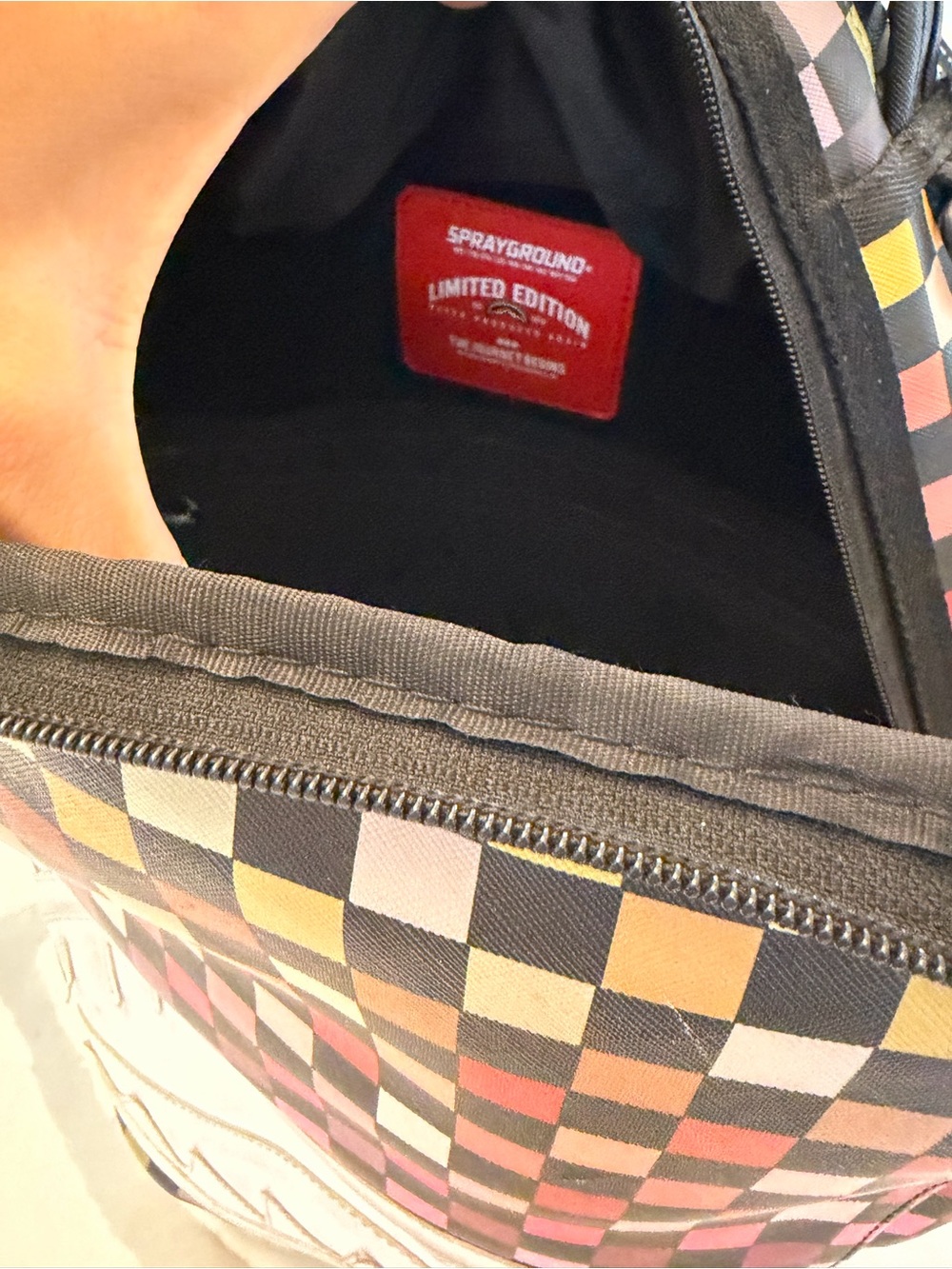 Sprayground Kids Checkerboard Backpack in Black, Yellow, Pink, Orange, Cream